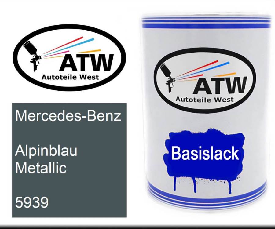 Mercedes-Benz, Alpinblau Metallic, 5939: 500ml Lackdose, von ATW Autoteile West.